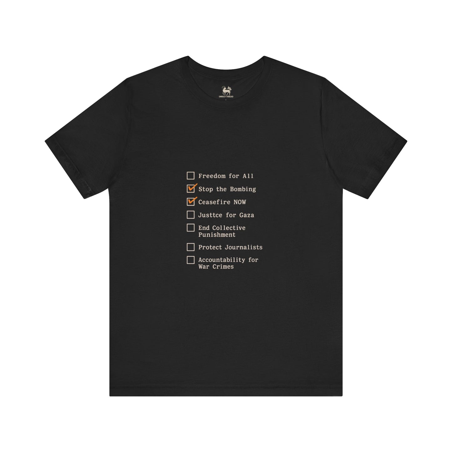 The Checklist – Ceasefire Active Edition Protest T-Shirt | Bella + Canvas 3001 Unisex Tee