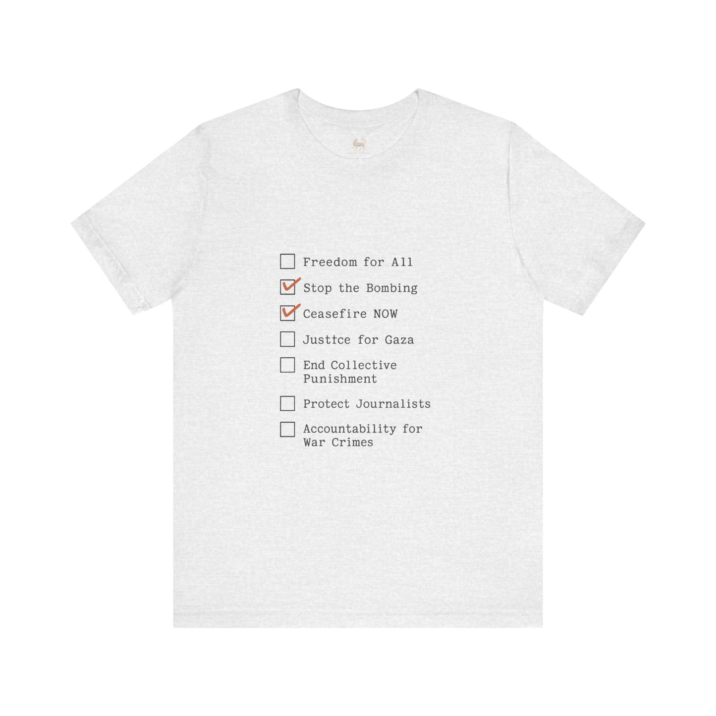 The Checklist – Ceasefire Active Edition Protest T-Shirt | Bella + Canvas 3001 Unisex Tee