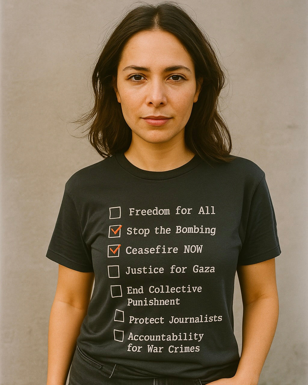 The Checklist – Ceasefire Active Edition Protest T-Shirt | Bella + Canvas 3001 Unisex Tee