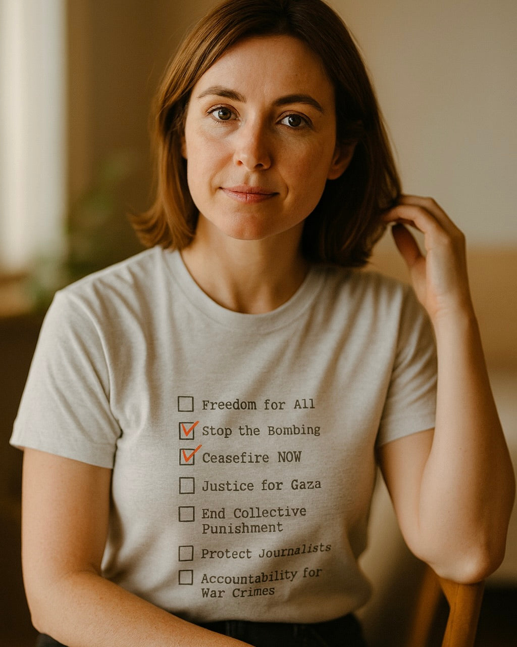 The Checklist – Ceasefire Active Edition Protest T-Shirt | Bella + Canvas 3001 Unisex Tee