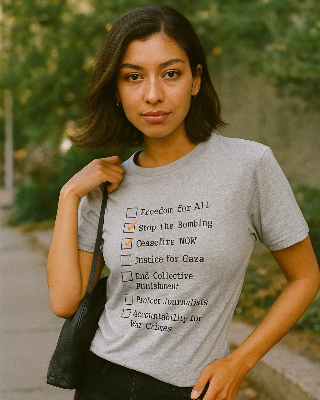 The Checklist – Ceasefire Active Edition Protest T-Shirt | Bella + Canvas 3001 Unisex Tee